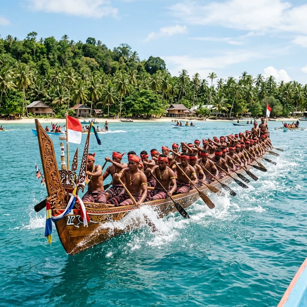 Lomba perahu layar tradisional Belan yang megah membelah laut jernih Kepulauan Kei