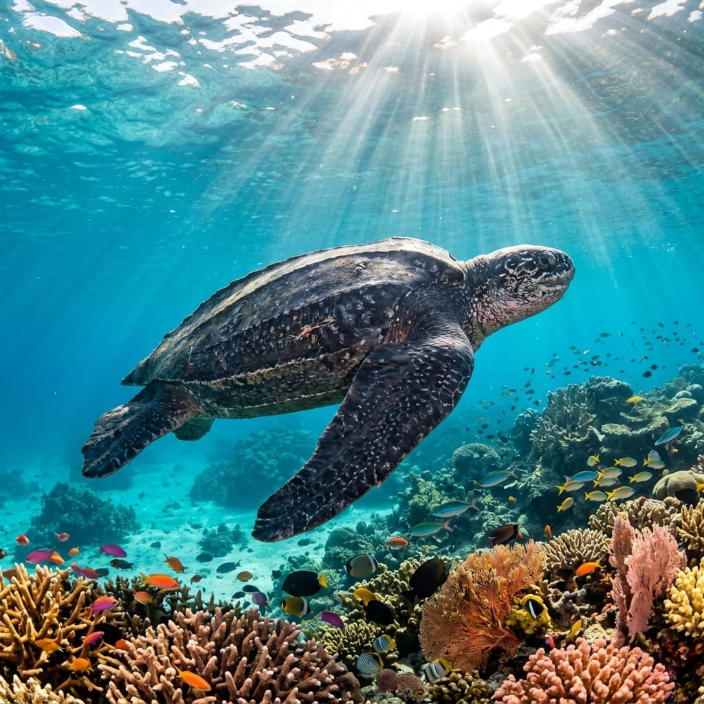 Penyu laut berenang tenang di perairan jernih Kepulauan Kei